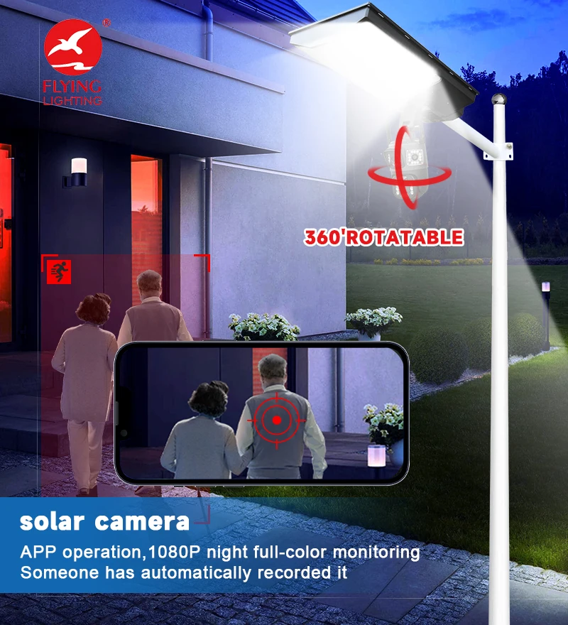 2 em 1 CCTV integrado luz de rua de segurança solar com câmera dupla 360 WiFi 4G e detecção de movimento