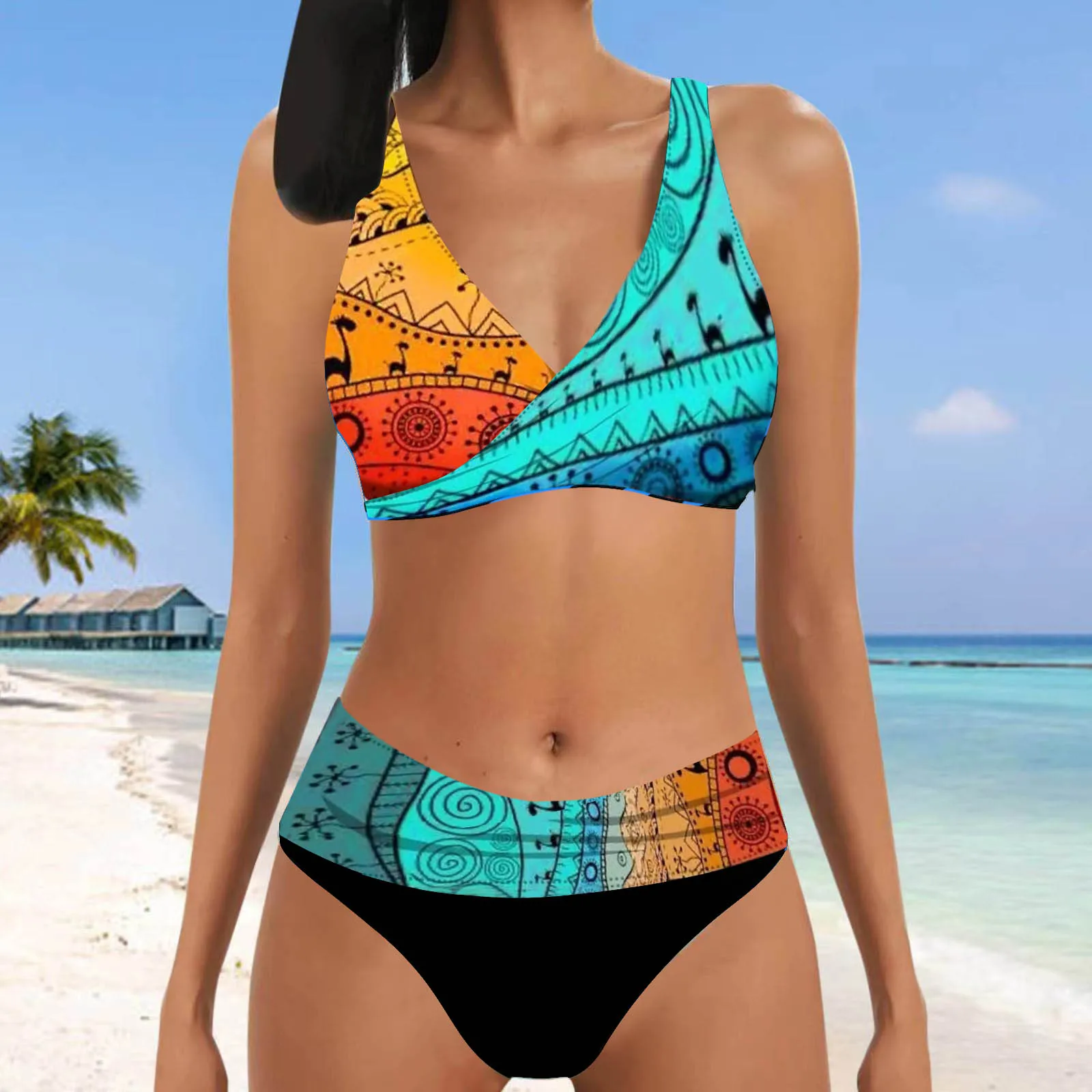 Costume da bagno bikini a due pezzi per donna Estate sexy tankini patchwork multicolore costume da bagno bikini sexy per le vacanze costumi da bagno estivi