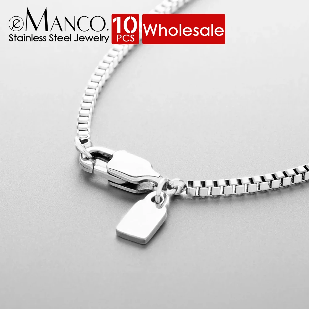 

eManco 10PCS Fashion new men's Titanium Steel Box Chain Necklace Stainless steel Collarbone chain does not lose color Waterproof