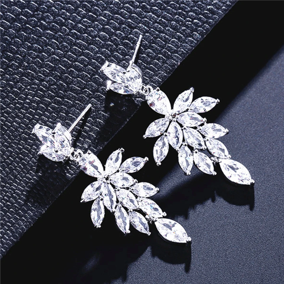 ZAKOL Korea Marquise Zircon Leaf Dangle Earrings for Women Fashion Bridal Wedding Party Jewelry Drop Shipping EP2168