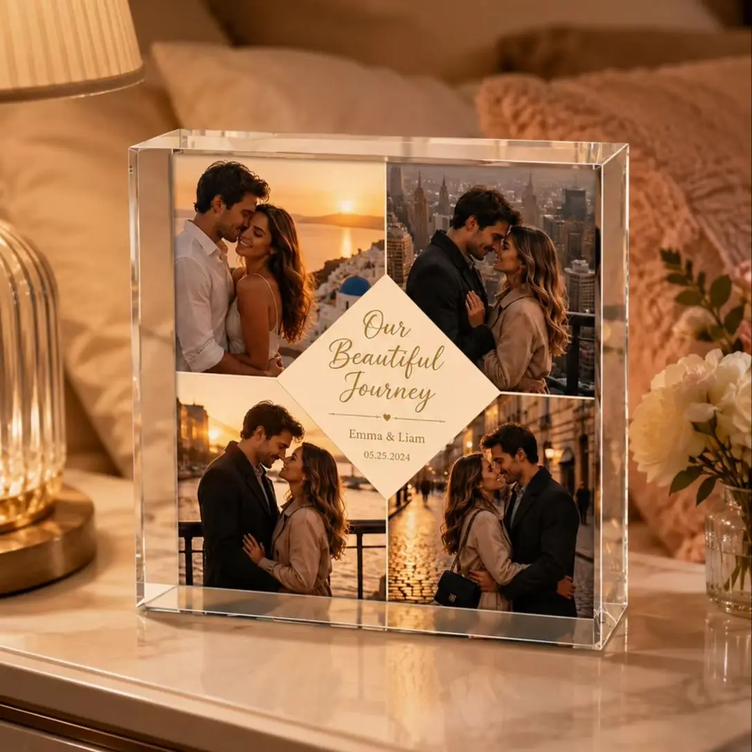 Personalized 3D Acrylic Photo Block - Custom Image Display, Elegant Beach Sunset Design, Perfect Mother's Day Gift