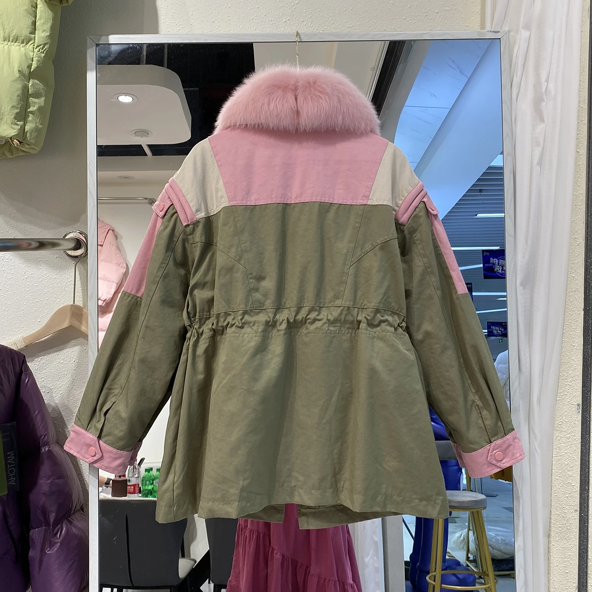 Parka de penas grossas mujer inverno luxo rea gola de pele de raposa com capuz longo solto pato branco para baixo jaqueta puffer