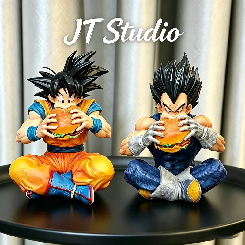 JT Studio Statue Dragon Ball Son Goku Vegeta Figure Mangeant un Hamburger 15cm/5.91inch Figurines d'Action en PVC Collection Modèles Jouets Cadeaux