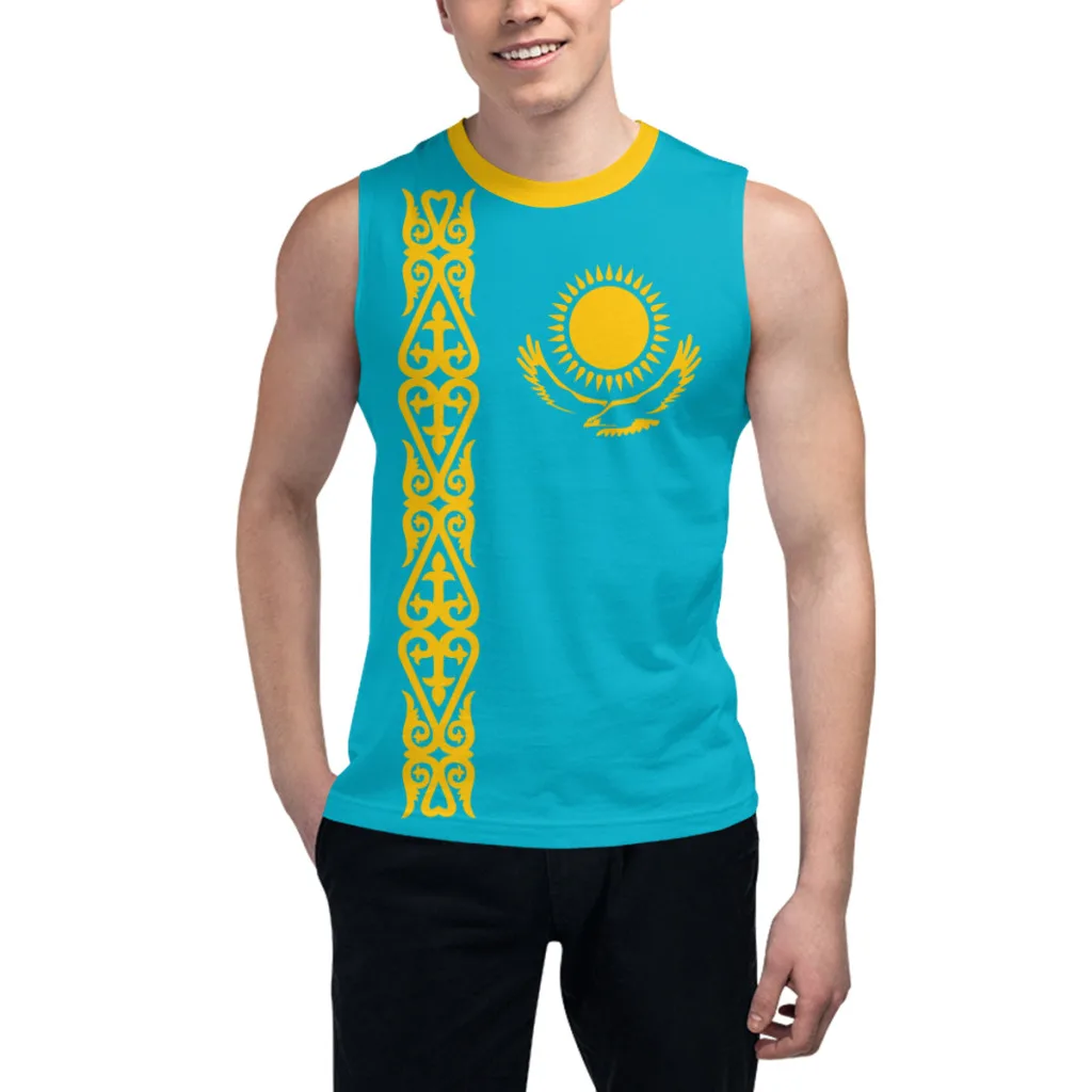 Sleeveless T-shirt Kazakhstan Flag  3D Men's Boys Tshirt Gyms Tank Tops Fitness Joggers Basketball Training Vest