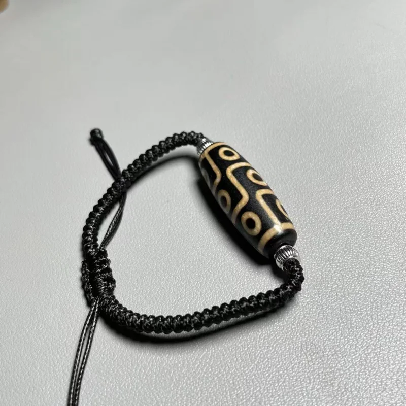 

Three- Nine-Eyed Agate Dzi Men and Women, Tibetan Style Antique Matte Bead Bracelet