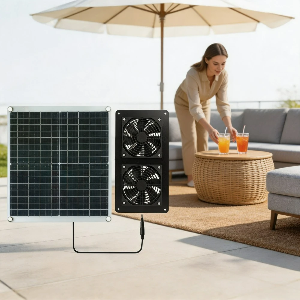 20W Solar Powered Dual Exhaust Fan Kit IP65 Waterproof Monocrystalline Solar Panel for Chicken Coop Greenhouse RV Camper Shed