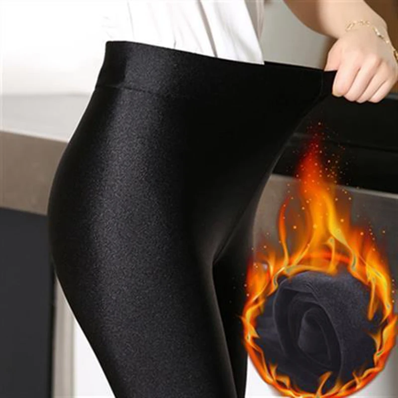 

Winter Thiened Fce Glossy Pants Women's Slimming Nine Points Base Layer Pants Outerwear Warm Footwear Korean Sle