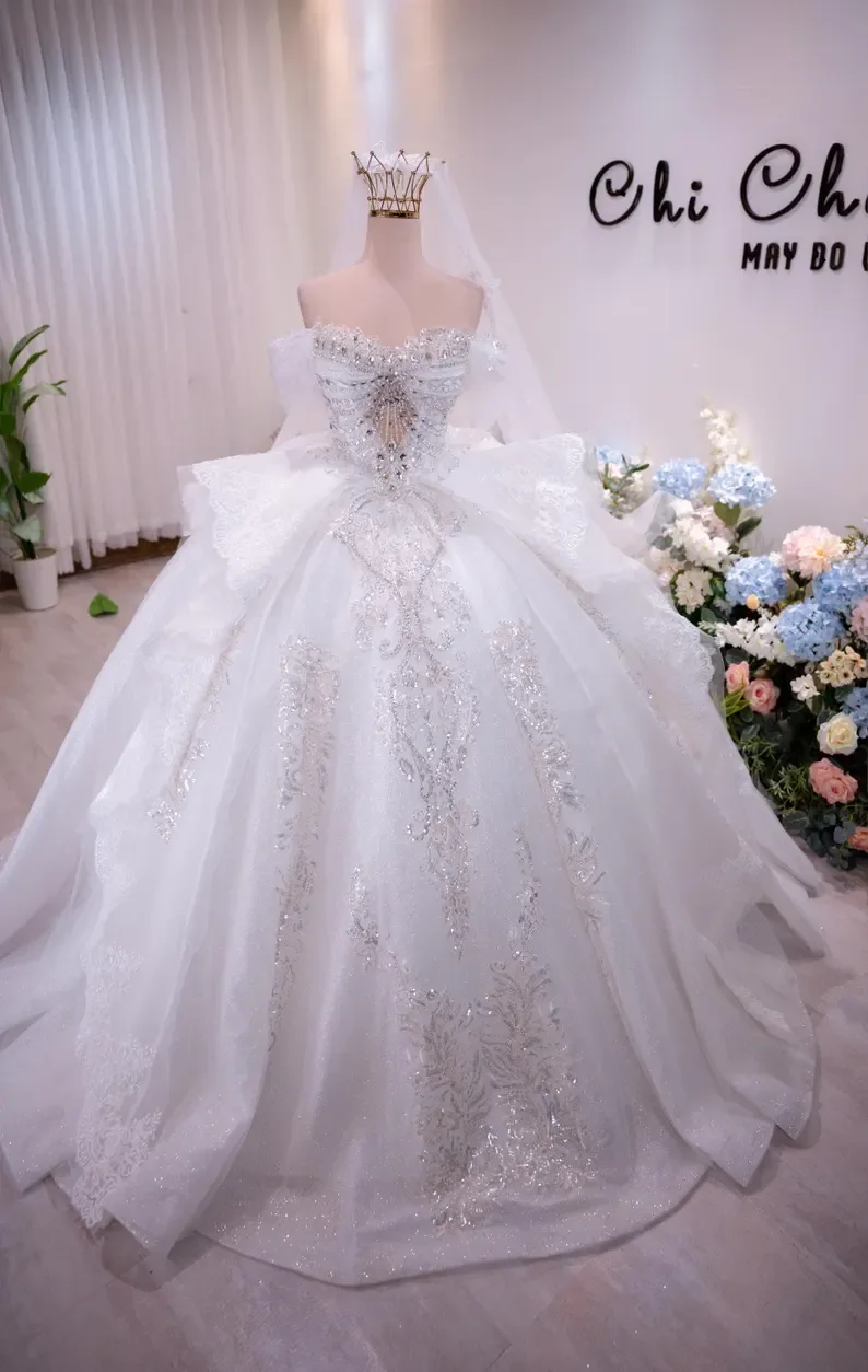 Luxury Sparkling Lace Diamond Princess Wedding Dress Sexy Sweetheart Off Shoulder Bridal Dress Vestido De Noiva Customized
