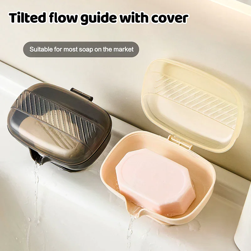 حامل أطباق الصابون المبتكر مع غطاء - علبة صابون محمولة ذاتية التصريف لإكسسوارات الحمام #2