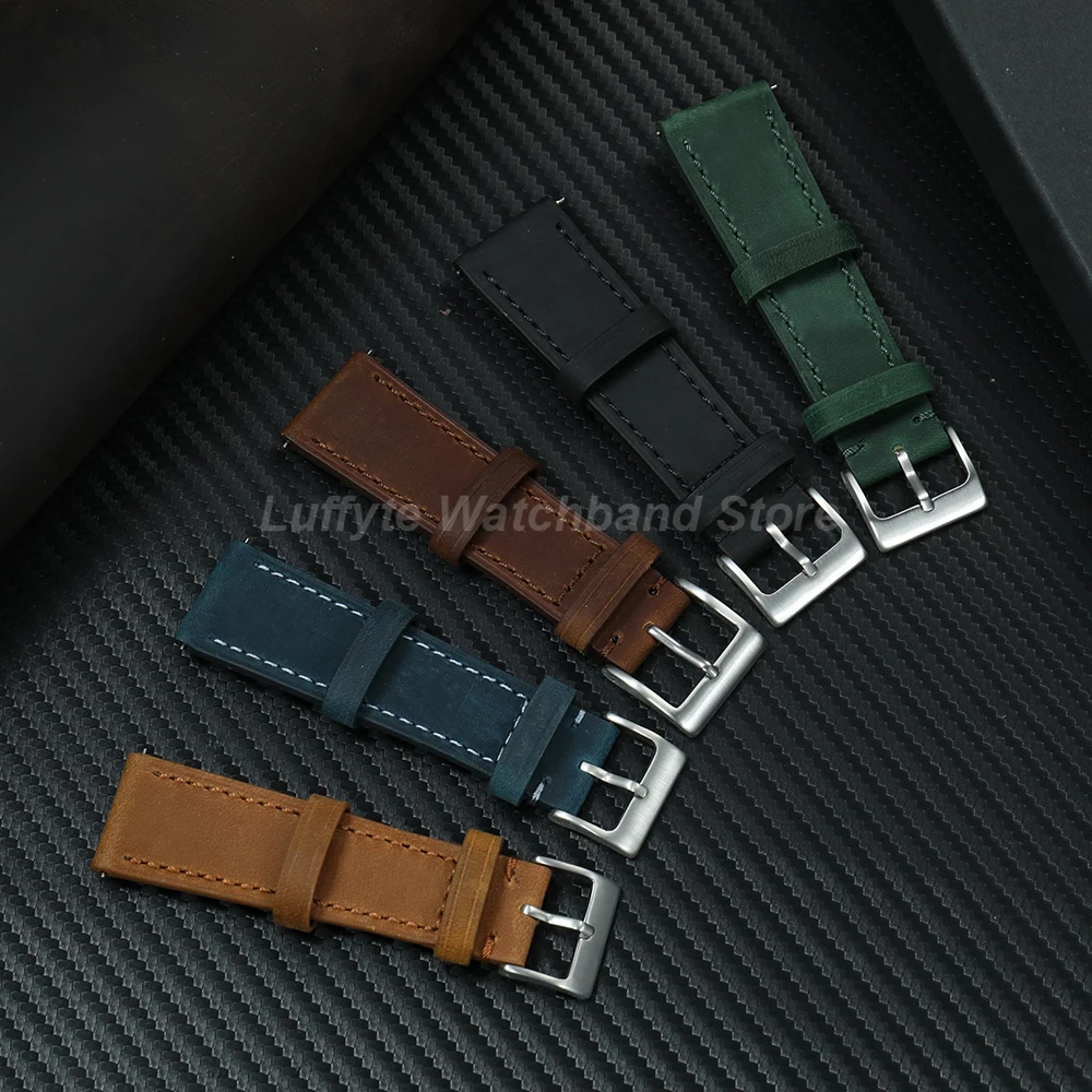 Premium Crazy Horse Leather Mens Watch Band Quick Release Design 18mm 19mm 20mm 21mm 22mm Comfortable Wristwatch Strap image 2