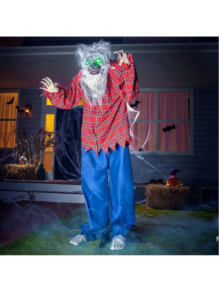 Sloosh 63" Halloween-Dekoration, Outdoor-Stehender Werwolf, Animatronik-Ausverkauf, Lebensgroßer Animierte Geist mit LED-Augen und Gruseliger Stimme, für Spukhaus-Dekoration, Rasen, Hof, Terrasse