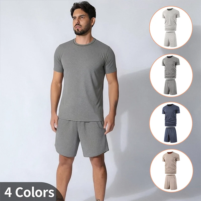 

2-Piece Men's Set Summer Short Sleeved Set Solid Color Quick Drying Sports Loose And Breathable Sports Comfortable And Casual