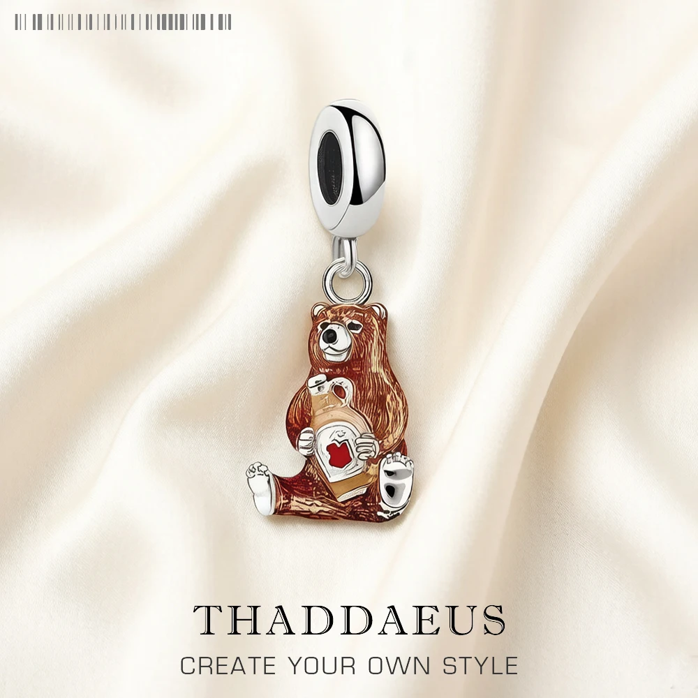 Trinkender Bär-Charm-Anhänger, brandneuer süßer feiner Damen- und Herrenschmuck, 925er Sterlingsilber, Geschenk