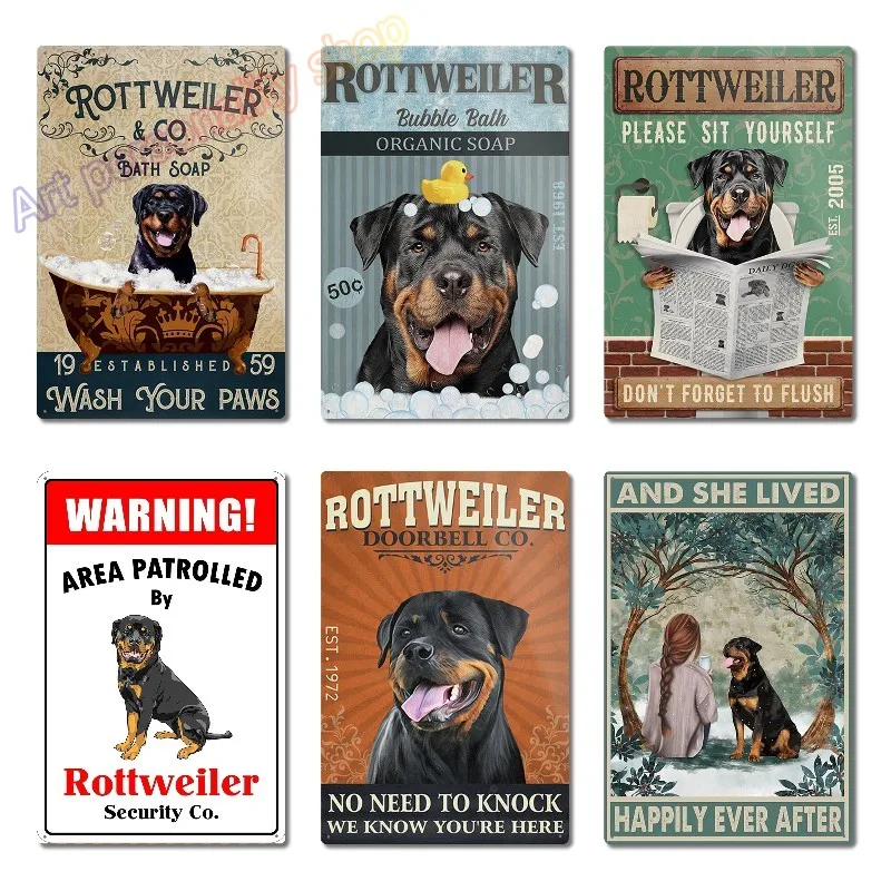 Rottweiler Dog Vintage Metal Sign Bubble Bath Organic Soap Plaque Bathroom Decor Home  Gifts for  Lovers wall art