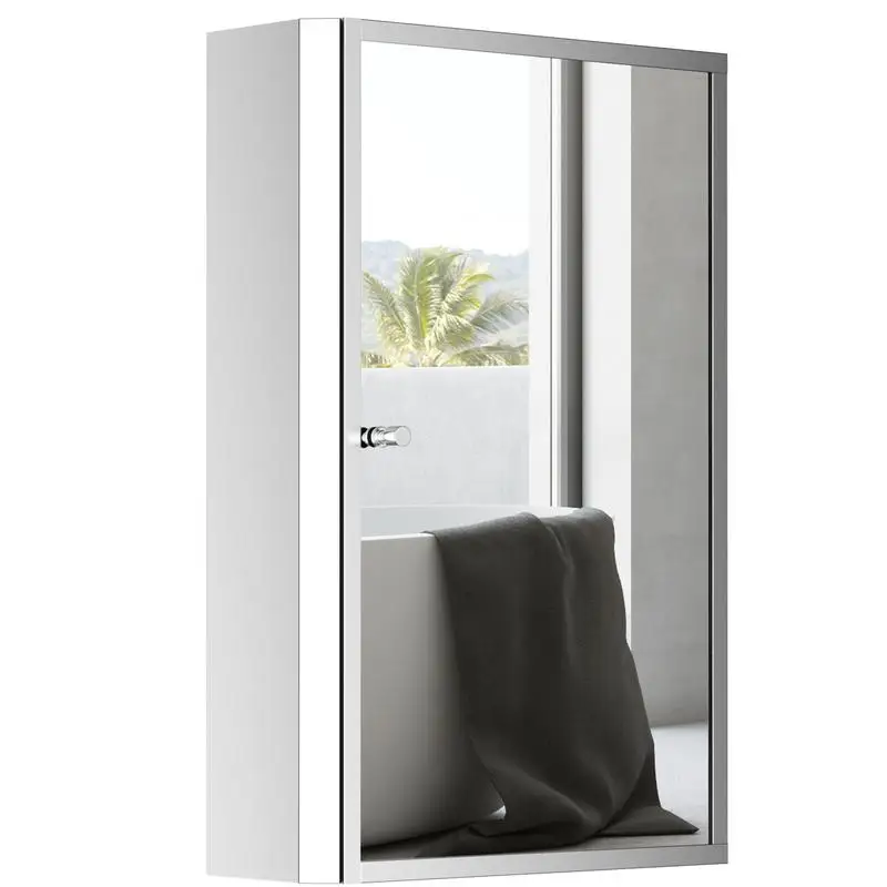 

Vertical 16"x24" Stainless Steel Frame Medicine Cabinet, Wall-Mounted Storage Organizer with Single Door, Bathroom Mirror