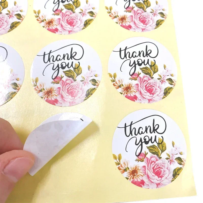 120pcs Thank You Round Stickers Cake Sticker Flower Handmade Packaging Sealing Sticker Self-adhesive Creative DIY Cute Stickers