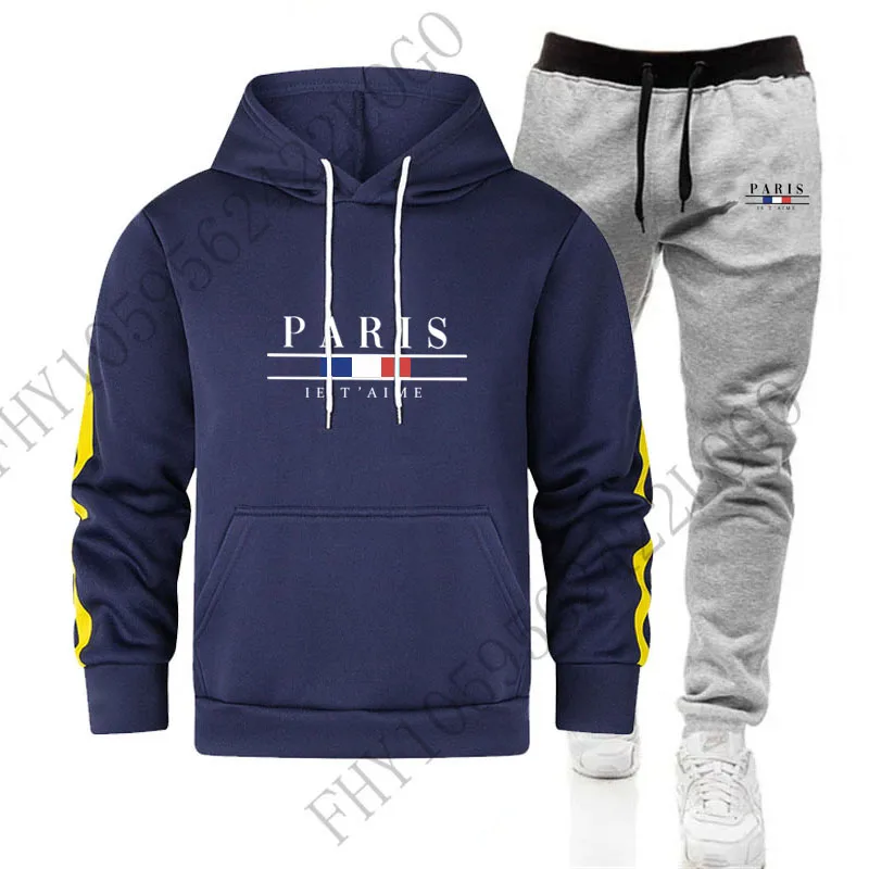 Men\'s clothing new autumn and winter outdoor fitness leisure running sportswear set Fashion hoodie + sweatpants two-piece set