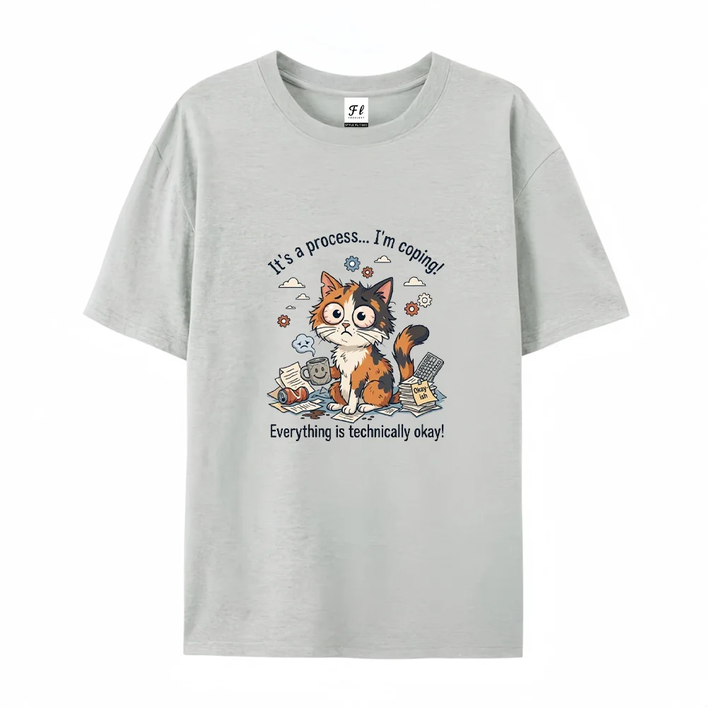 Funny Anxious Cat Graphic T Shirt Women Cotton Short Sleeve Tops Grey Oversized Loose Casual Meme Tees Funny Office Humour