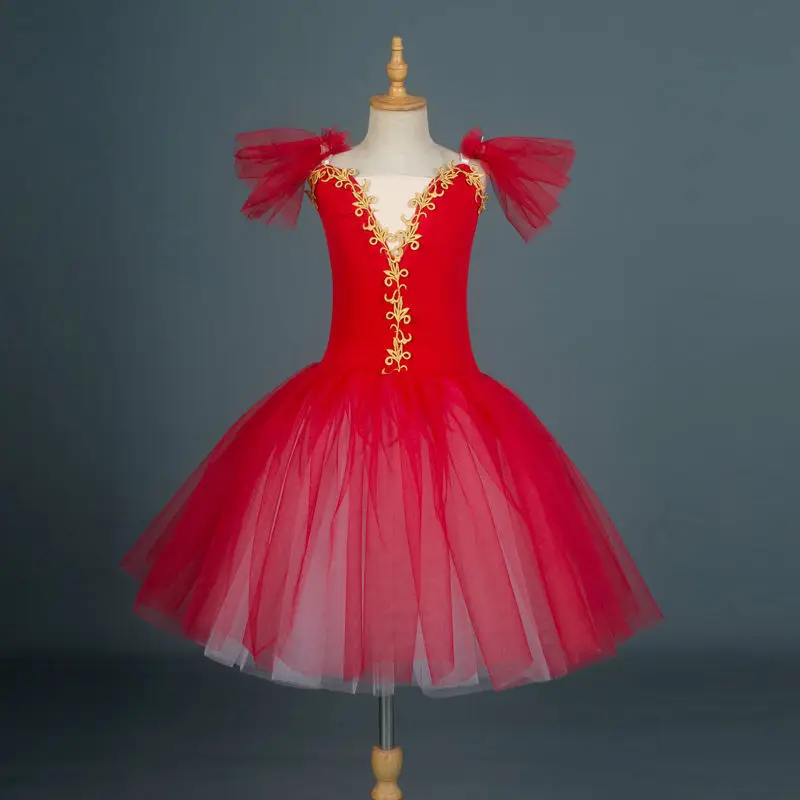 Red Long Ballet Tutu Dress Kids Girls Adult Women Romantic Tutu Contemporary Dance Ballerina Dress Costumes Ballet Dress Girls