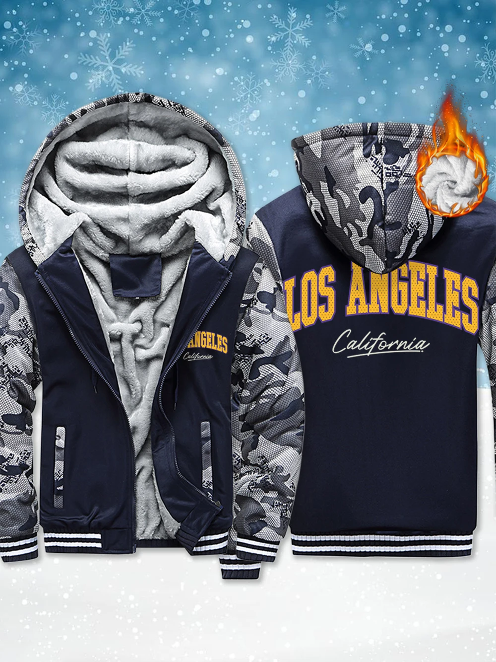 

California Letter Creative Printed Men Thicken Jackets Winter Windproof Zipper Outerwear Thermal Fleece Warm Coats Male Clothes