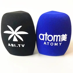 2 Pcs Flocked Mic Foam Windscreen Customize Logo for Handheld Interview Microphone Covers 40mm Opening