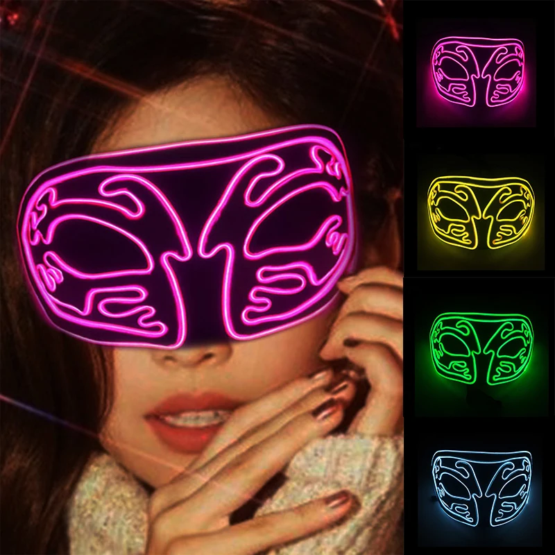 Máscara de zorro LED para Halloween, máscara de zorro para fiesta de máscaras, Bar, Club nocturno, disfraz de fiesta de vacaciones, accesorios de espectáculo, suministros de luz Led