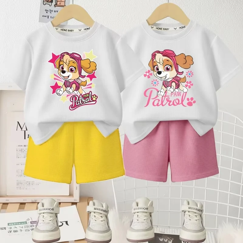 PAW Patrol Bedruckte Sommer-Outfits für Mädchen, Freizeitkleidung, Kinder-Shorts-Sets, Kinder-T-Shirt und Shorts, Zweiteiliges Set, Outdoor-Sportbekleidung