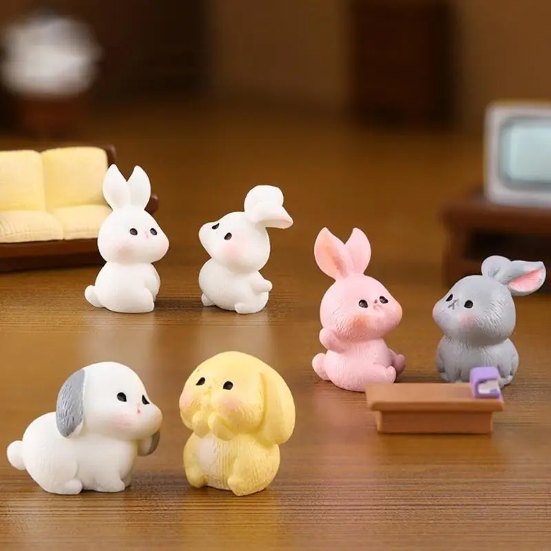 97qd Cine Easter Rabbit Figurine Miniature Statue per casa e per l'ufficio