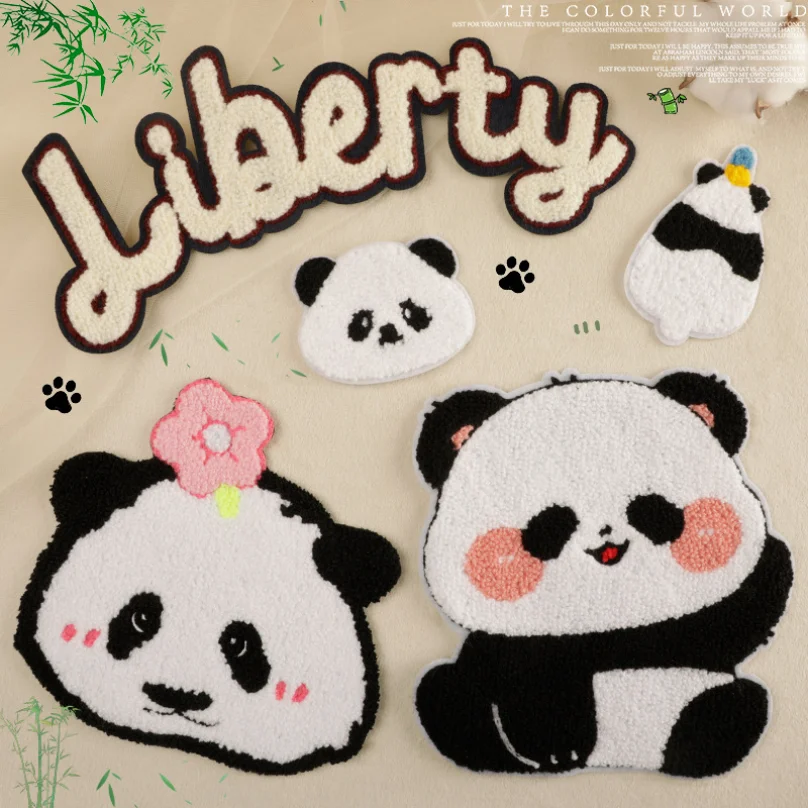 patch Embroidered Label Towel Embroidery Cartoon Panda English Embroidery Stickers Garment Accessories Accessories Chenille patc