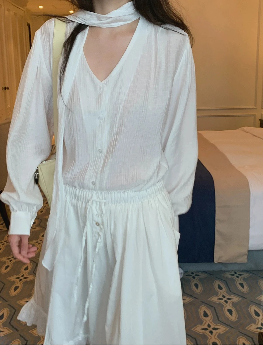 エレサマー新作スリット入りゆったりウエスト薄手透け感スカートセット レディースプレミアムファッション無地お尻...