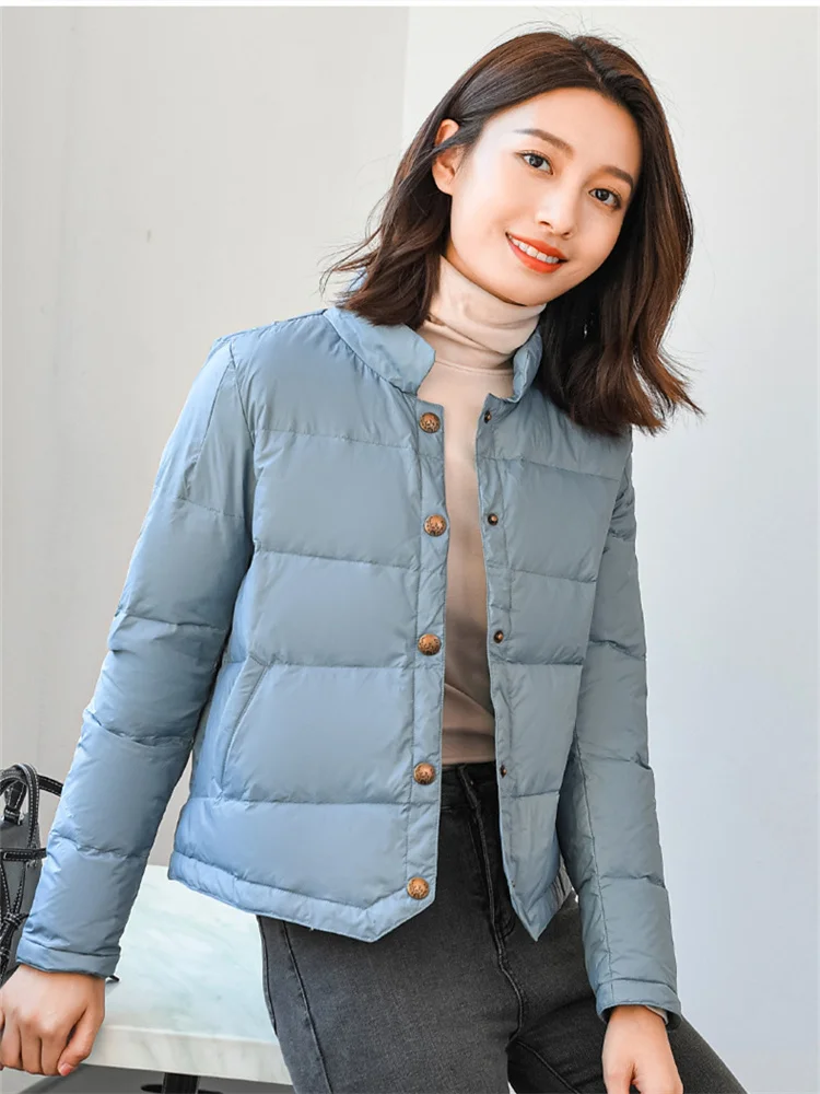 2025 New Autumn Winter Women Light Thin White Duck Down Coat Warm Down Jacket Female Slim Single-breasted Short Puffer Parkas