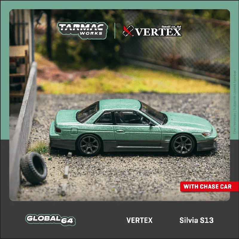 

Tarmac Works 1:64 Vertex Silvia S13 Green Grey Diecast Diorama Car Model Collection Miniature