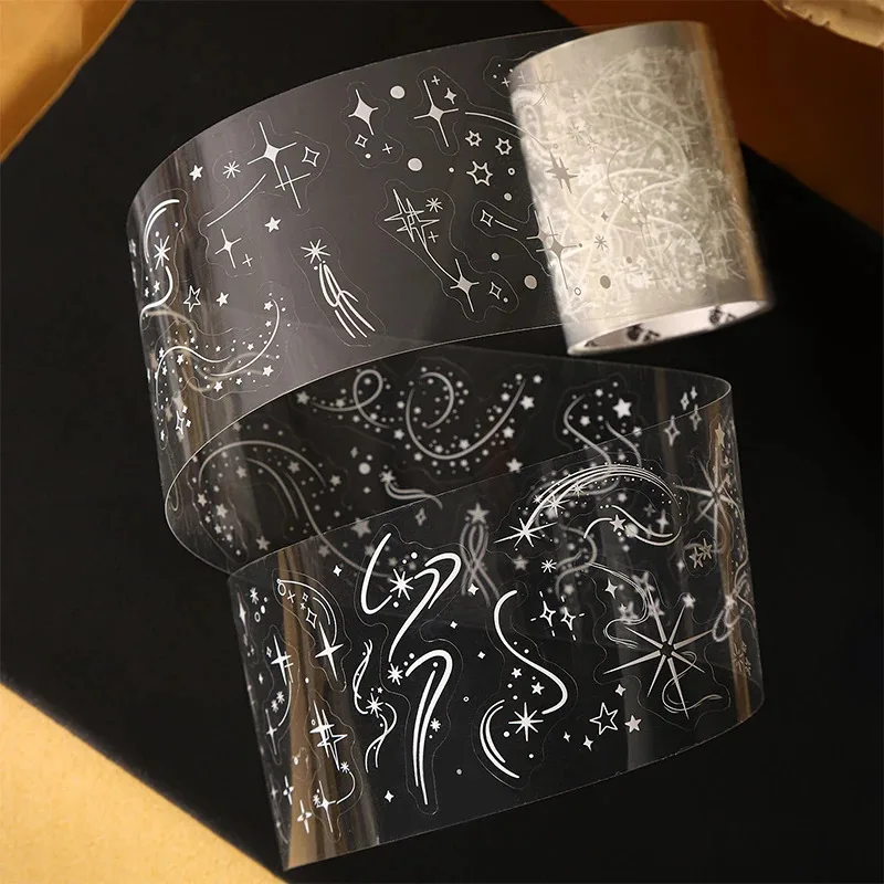 5x38cm Pure White Cute PET Die-Cut Tape Stickers Lovely Bow Bubble Star Stickers for Journal Scrapbook DIY Phone Case
