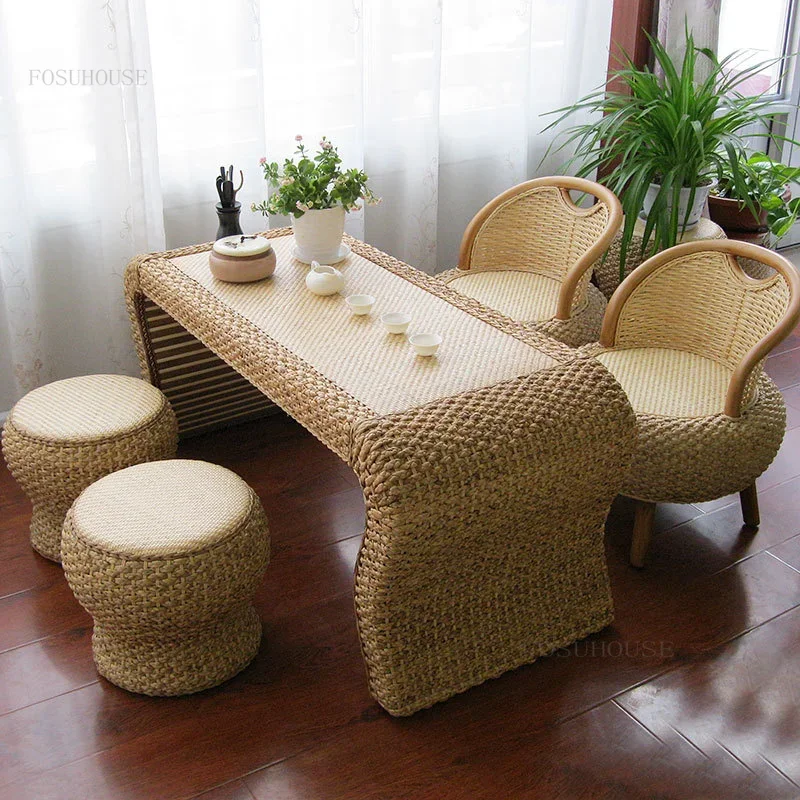 

Rattan Coffee Table Living Room Furniture Modern Small Apartment Bedroom Tatami Rectangular Tea Tables Balcony Sofa Side Table