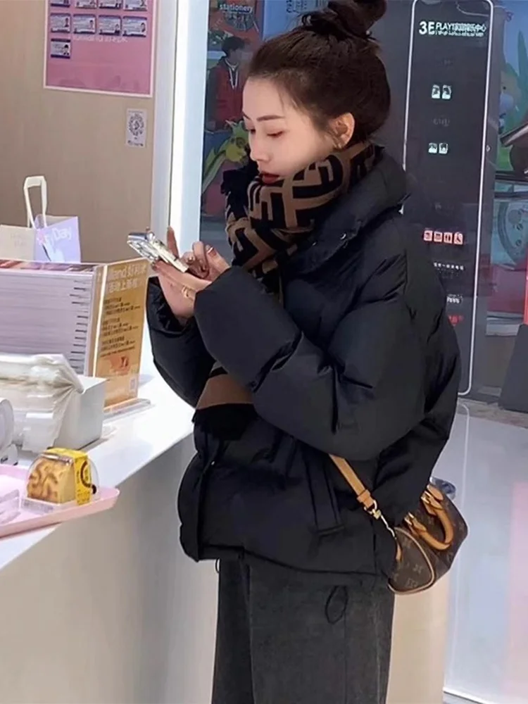 

Korean Sle ort Thiened Cotton Jaet Women's Warm Coat Stand Collar Winter Outerwear Bla Fem Faion Commute