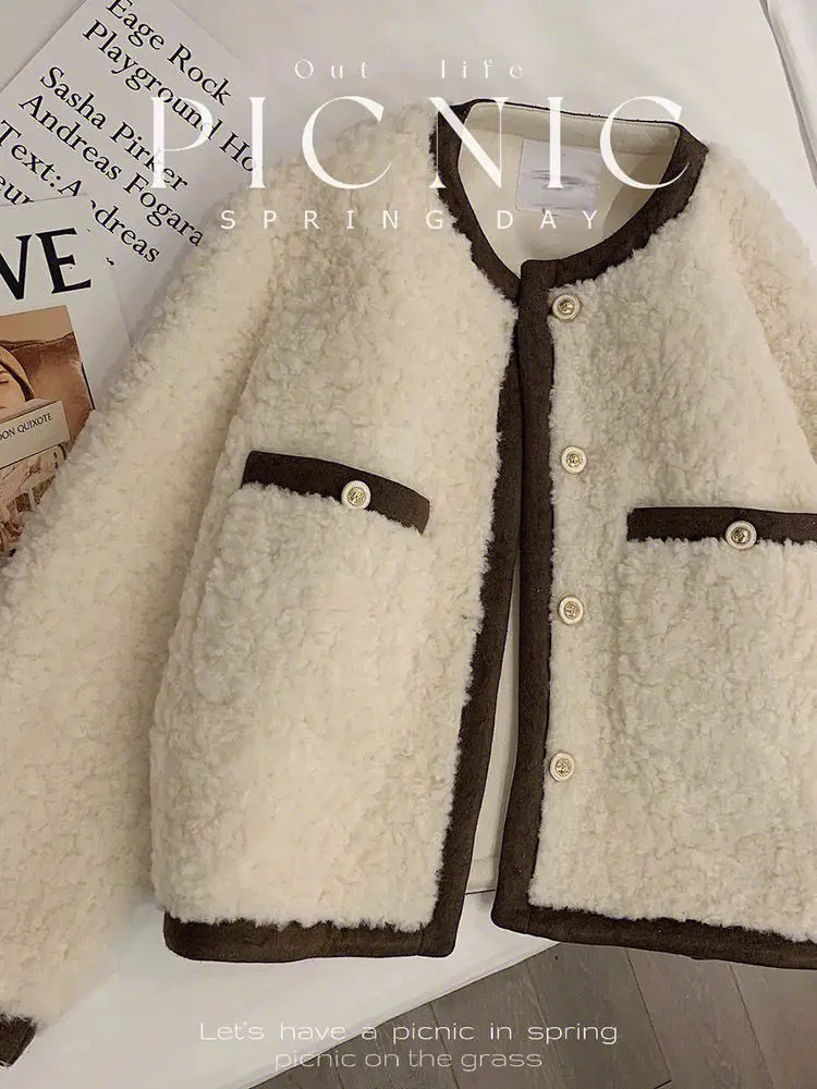 New Women Velvet Jackets Fall Winter Thicken Warm Loose Pocket Oversized Fluffy Fleece Coats Retro Casual Harajuku Soft Outwear