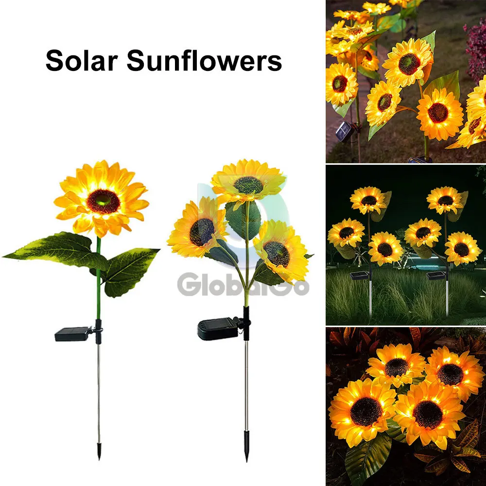 1/3 Head LED Solar Sunflowers Light Outdoor Garden Decor Waterproof Sunflower Light Garden Decoration Lawn Landscape Lamp