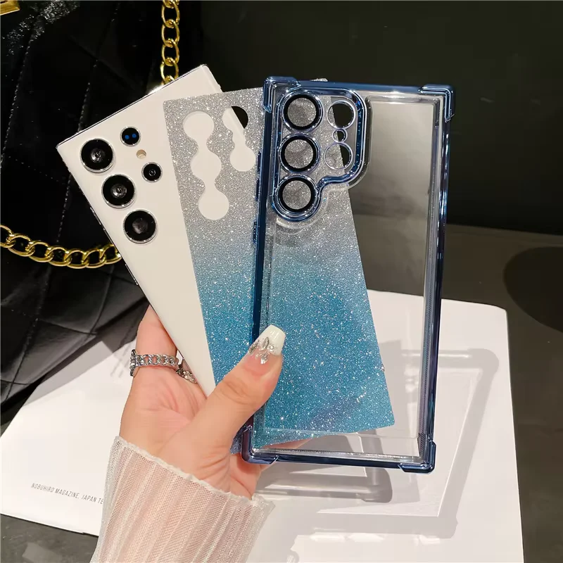 Gradient Glitter Plating Clear Phone Case For Samsung Galaxy S24 S23 S22 Plus Ultra S20FE S21FE Note 20 Ultra Shockproof Cover image 6
