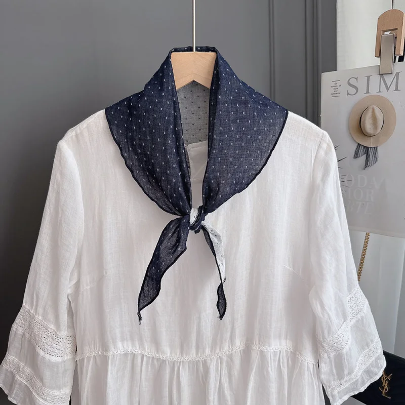 

Cotton-linen blend small checkered pattern new double-layer scarf women, Mori-style artistic neck scarf, travel