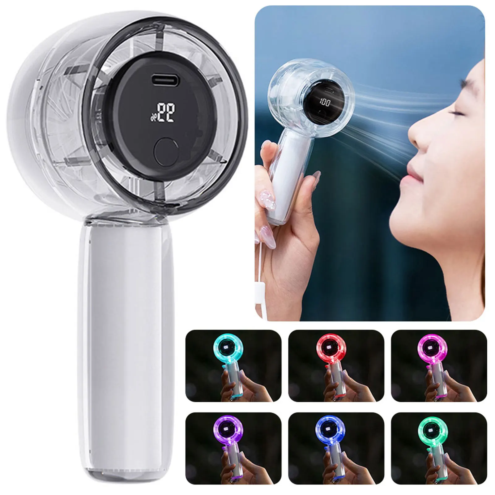 Small Quiet Desk Fan With 100 Settings 1-100 Speed Rechargeable Fans With LED Display For Outdoor Sports Daily Commute