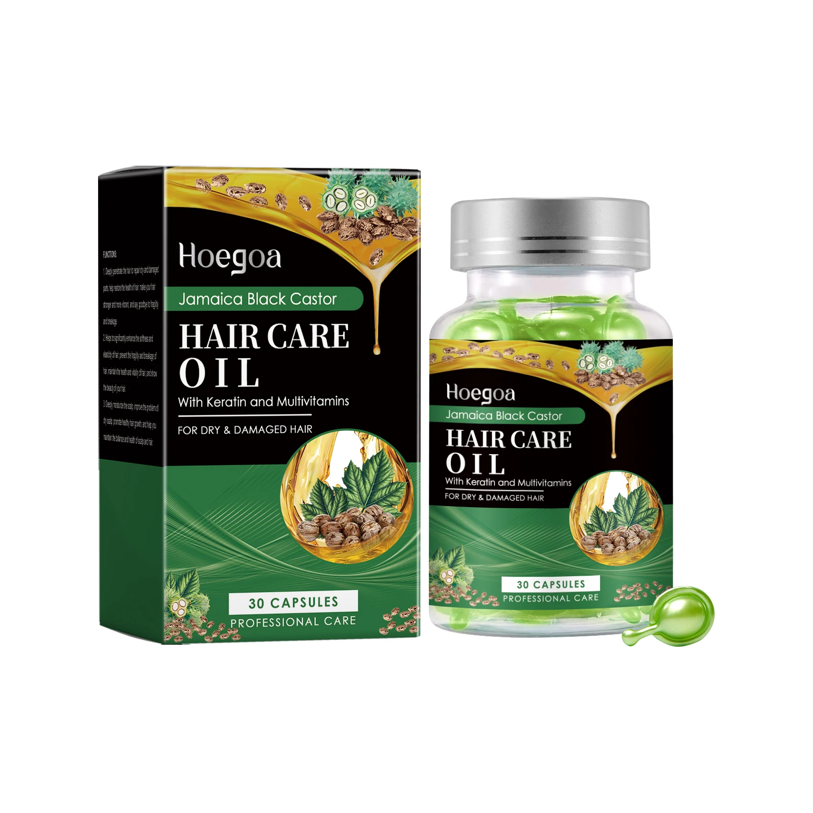 

Hoegoa Black Castor Oil Nourishing Hair Care Capsule Hair Care Oil Gently Nourishes And Softeningly Improves Dry Hair 2pcs