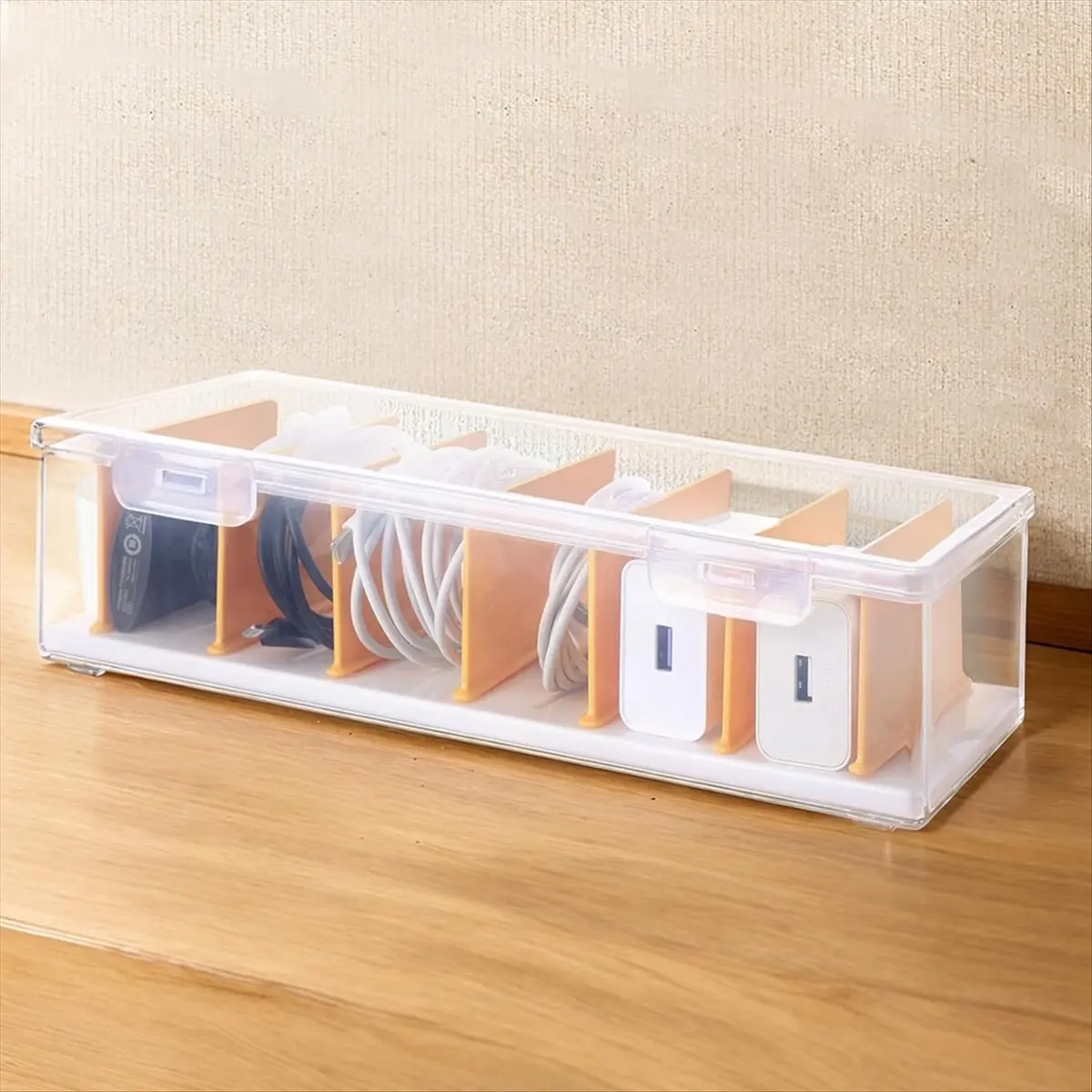 Clear Cable Organizer Box with Lid, Charger Cable Cord Storage Organizer, Office Desk Organizers, Multifunctional &LICG