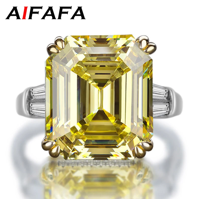 

AIFAFA 100% S925 Sterling Silver Rectangle Fire Sparkling Gemstone 14*16mm Diamond Wedding Rings For Women Fine Jewelry