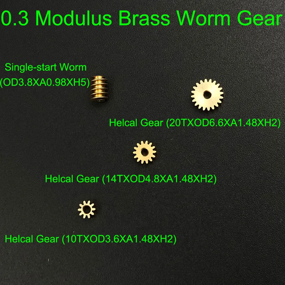 

10 шт. червячных шестерен с модулем 0.3, 10/14/20 зубьев, диаметр отверстия 1.48 мм, латунные, односторонние, 3.8x5 мм, диаметр отверстия 0.98 мм