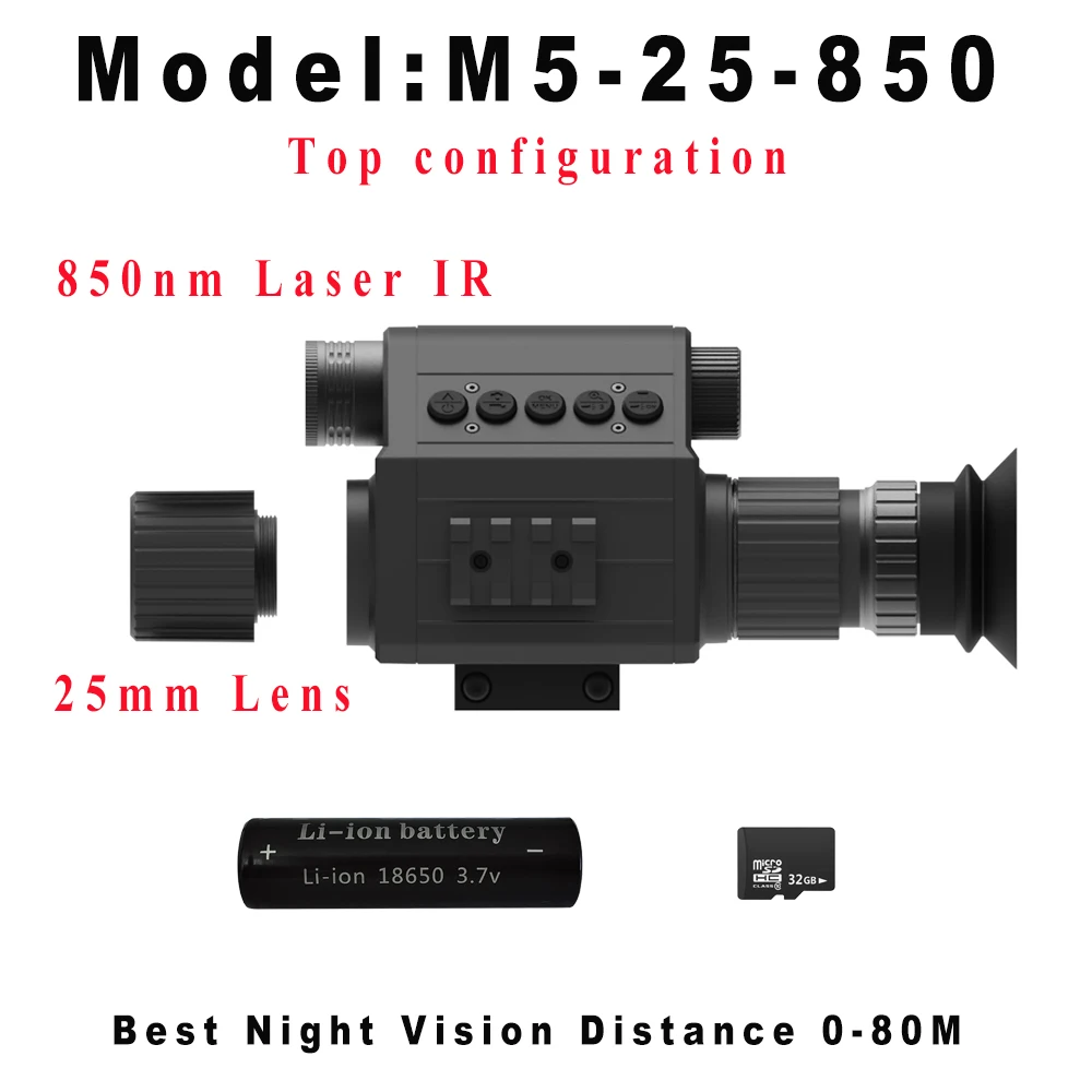 Megaorei M5 nachtzichtgeweerkijker, monoculaire jachtcamera, optiekvizier, 850 nm 940 nm infrarood invullicht