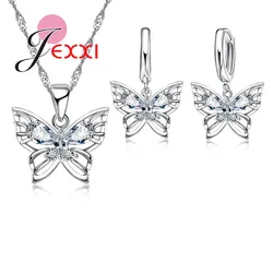 Pendientes Austrian Crystal Jewelry Sets For Women 925 Sterling Silver Pendant Necklace Earring Wedding Bridal Jewelry Set