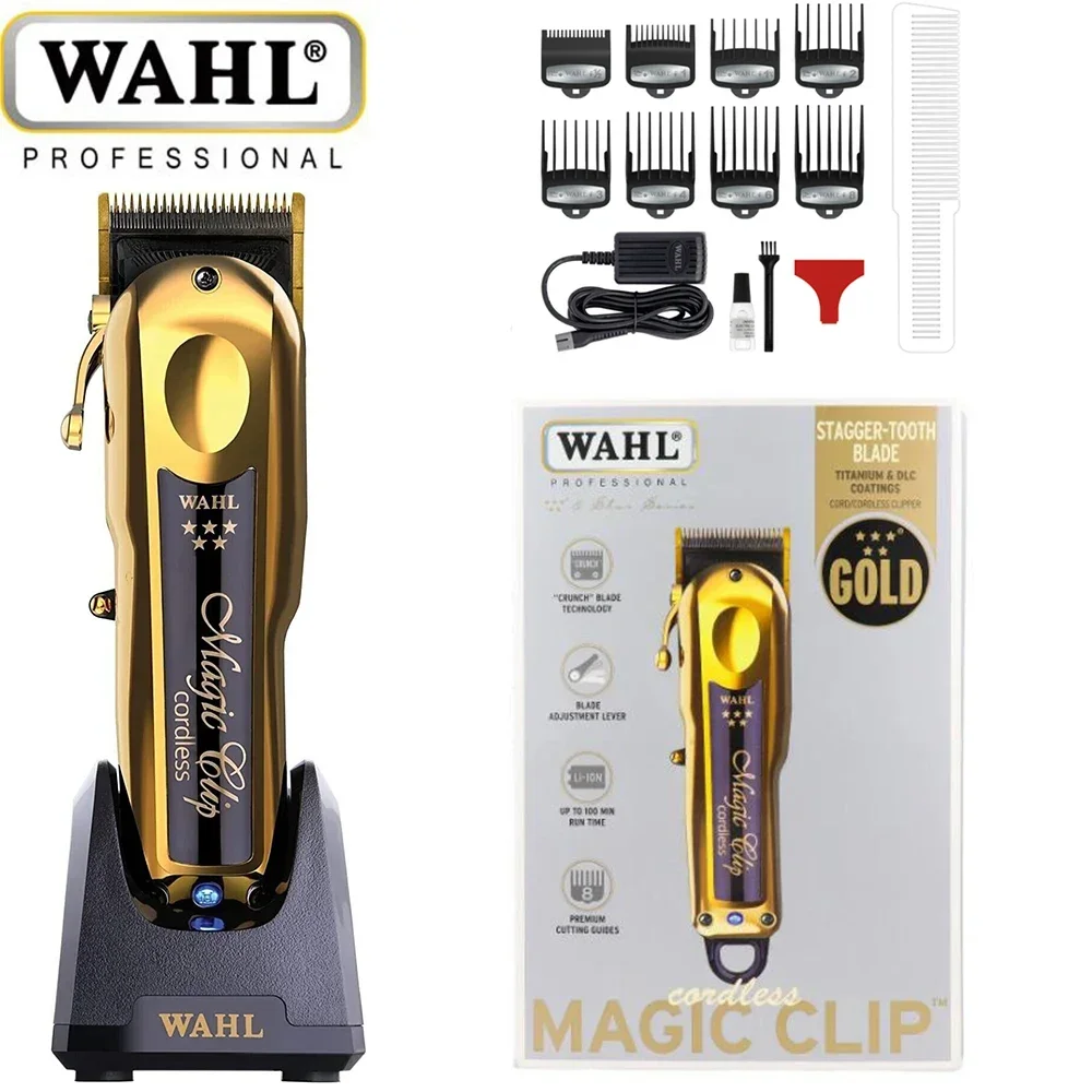 Wahl 5 Star 8148 Magic Clip Gold Professional Cordless Hair Clipper DLC Blade With Charger Stand Base For Barbers and Stylists