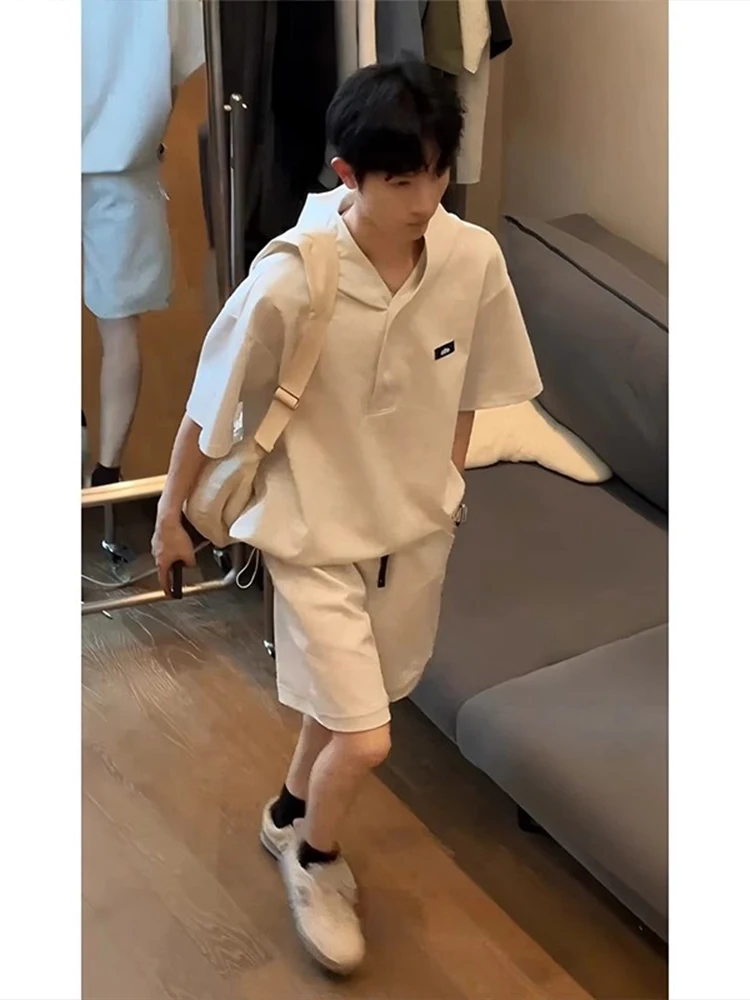 

Крутой летний комплект для мужчин: футболка и шорты, двухкомпонентный набор, повседневная спортивная одежда для подростков, 100% полиэстер