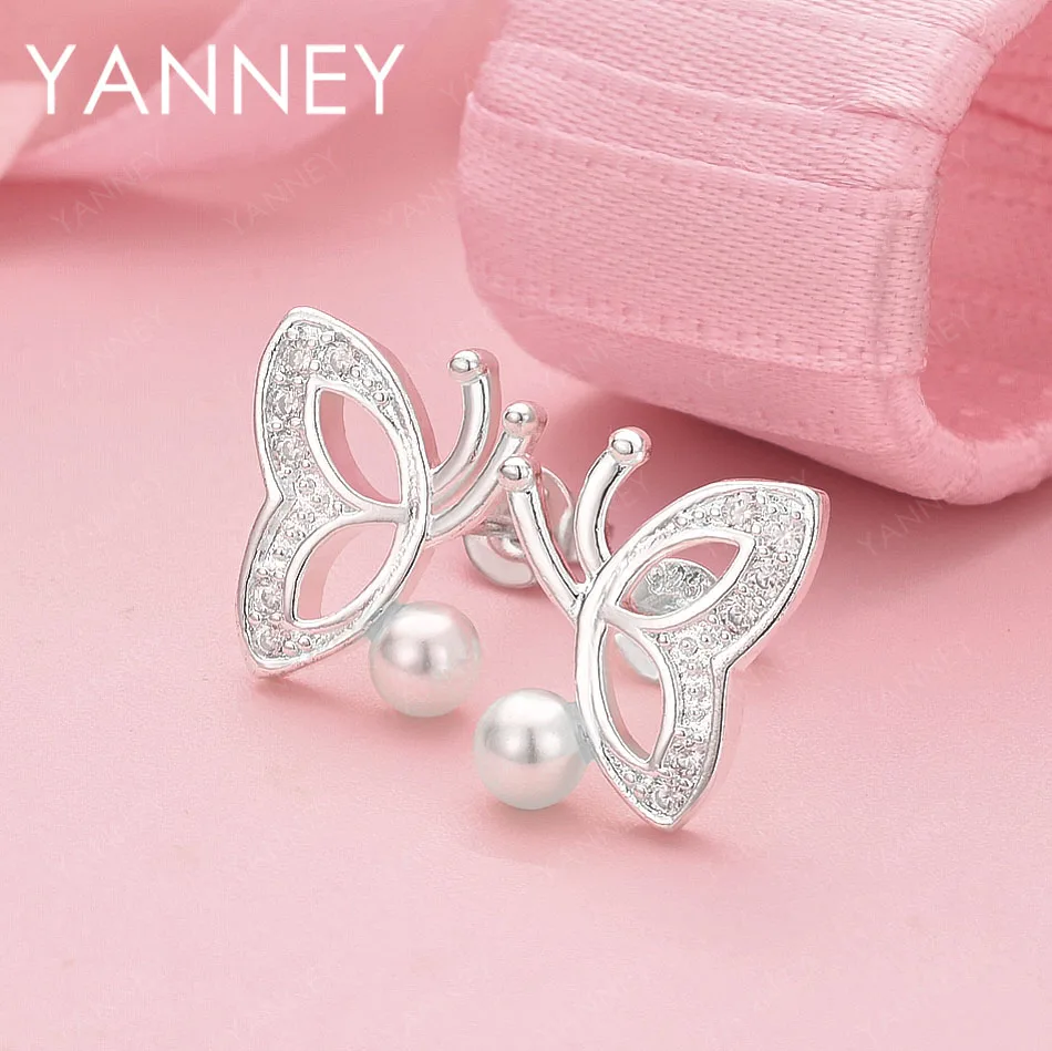 

925 Sterling Silver Delicate Butterfly Pearl Stud Earrings for Women, Stylish Wedding Party Gift Accessories