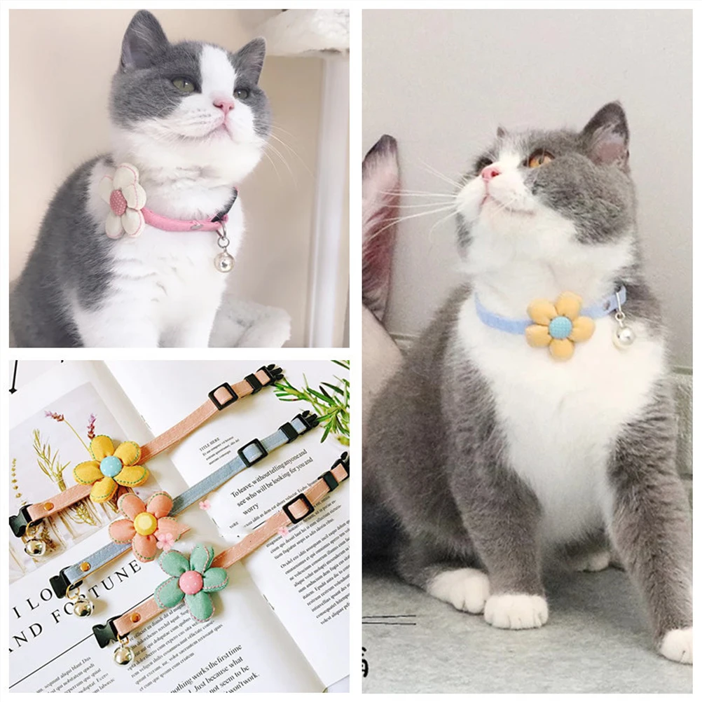 

Flowers Bell for Cat Dog Adjustable Pet Necklaces Green Color Decorative Flower Cat Bell Necklace Design Fits Most Sizes